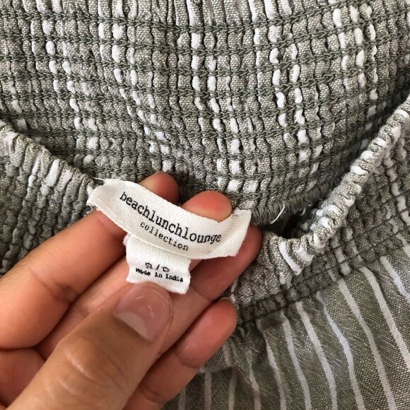 Beach Lunch Lounge || Linen Blend Striped Smocked Cotton Wide Leg CropJumpsuit - Picture 4 of 13